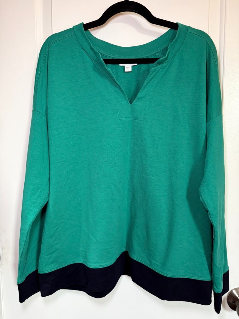J. Jill Colorblock Notch Neck Long Sleeve Sweatshirt Top Coastal Grandmother